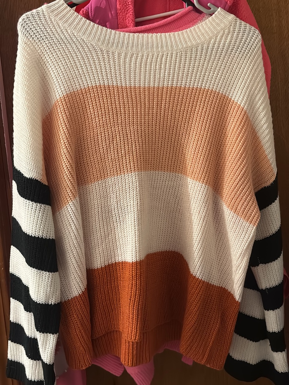 Women’s Striped Colorblock Knit Sweater - Cream, Peach & Rust